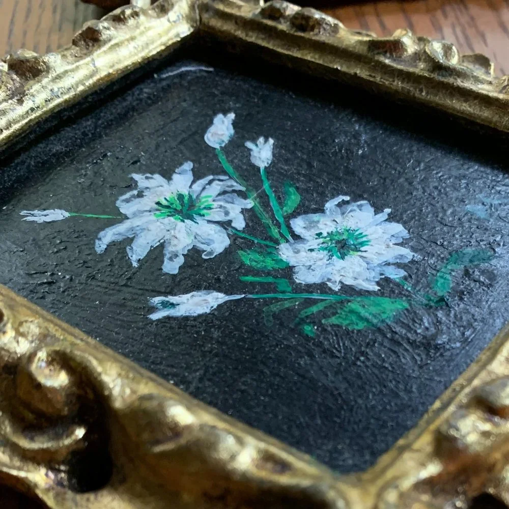 VTG 4 Floral Original Oil Paintings Gold Frames Black Philippa Connolly 1970 - Picture 9 of 16